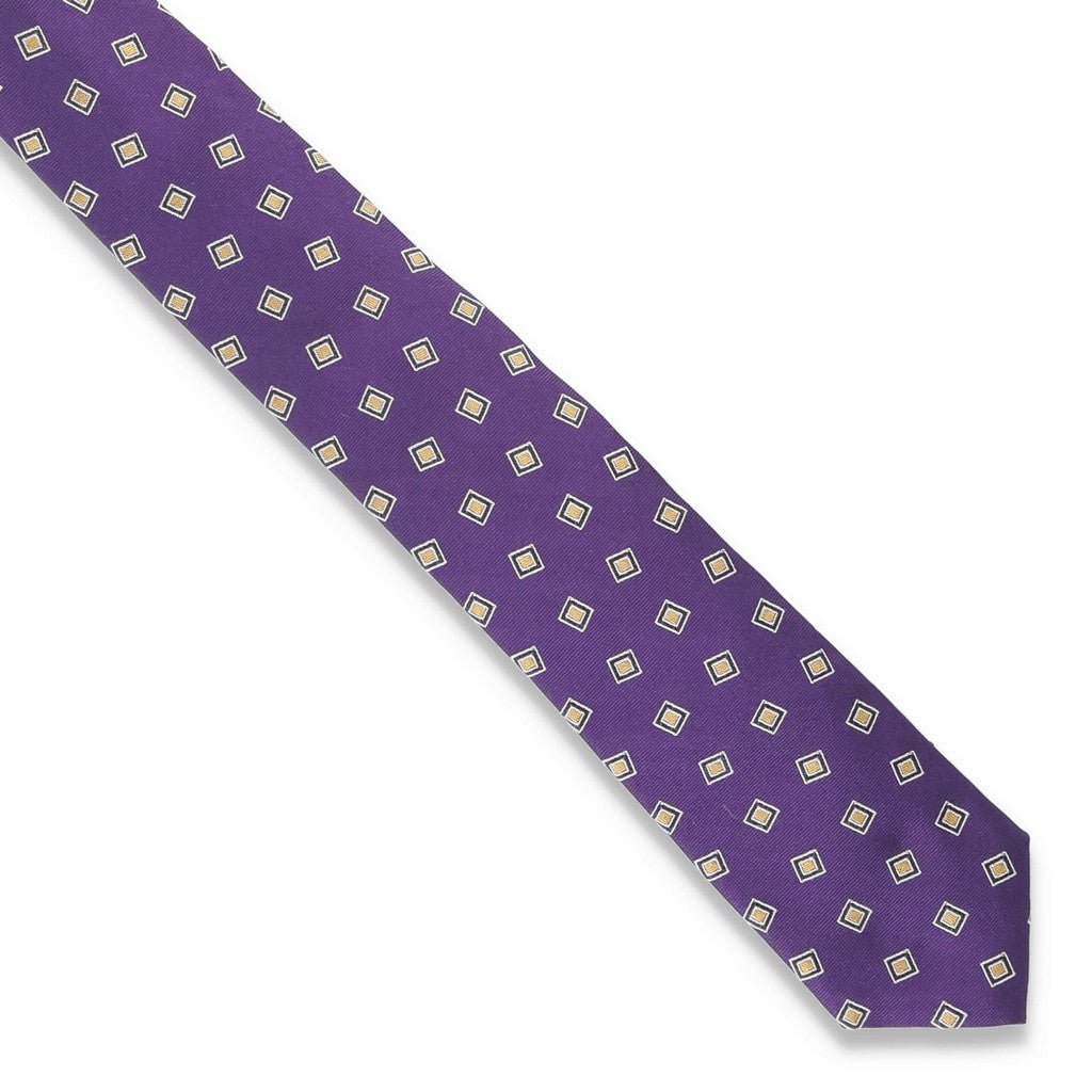 HEMLEY Silk Square Print Tie PURPLE - Henry Bucks