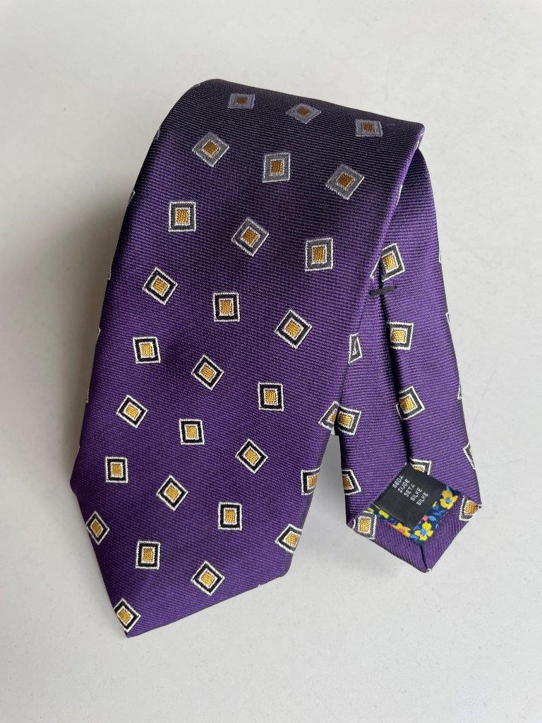 HEMLEY Silk Square Print Tie PURPLE - Henry Bucks