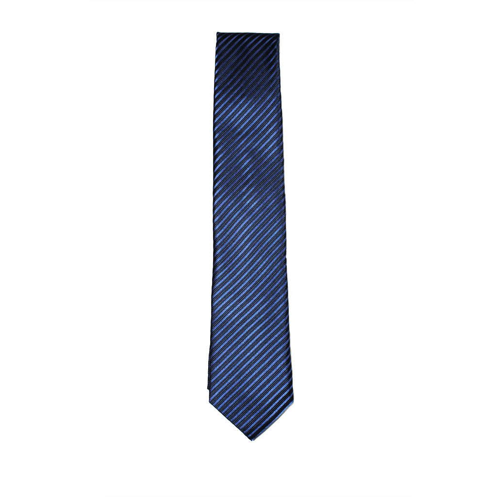 HEMLEY Stripe Silk Tie DARK NAVY/BLUE - Henry Bucks