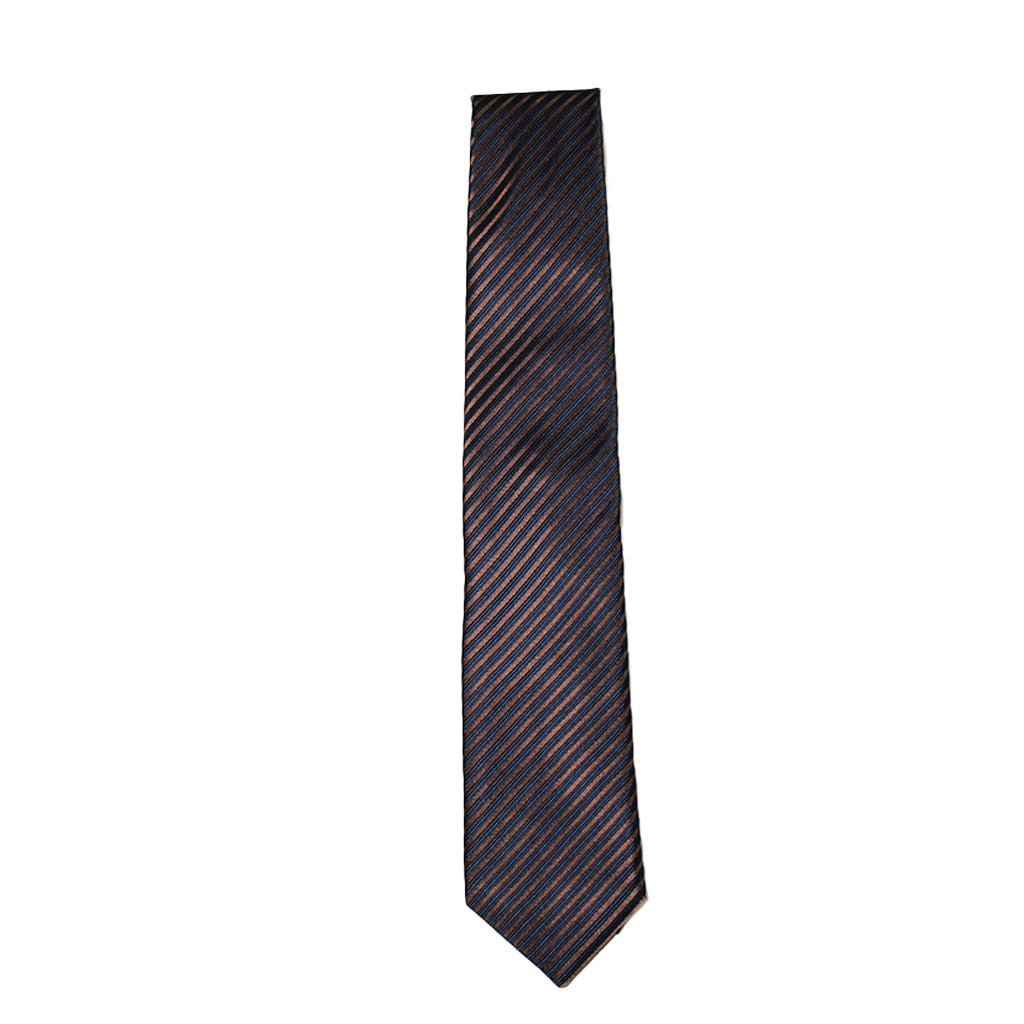 HEMLEY Stripe Silk Tie NAVY/BROWN - Henry Bucks