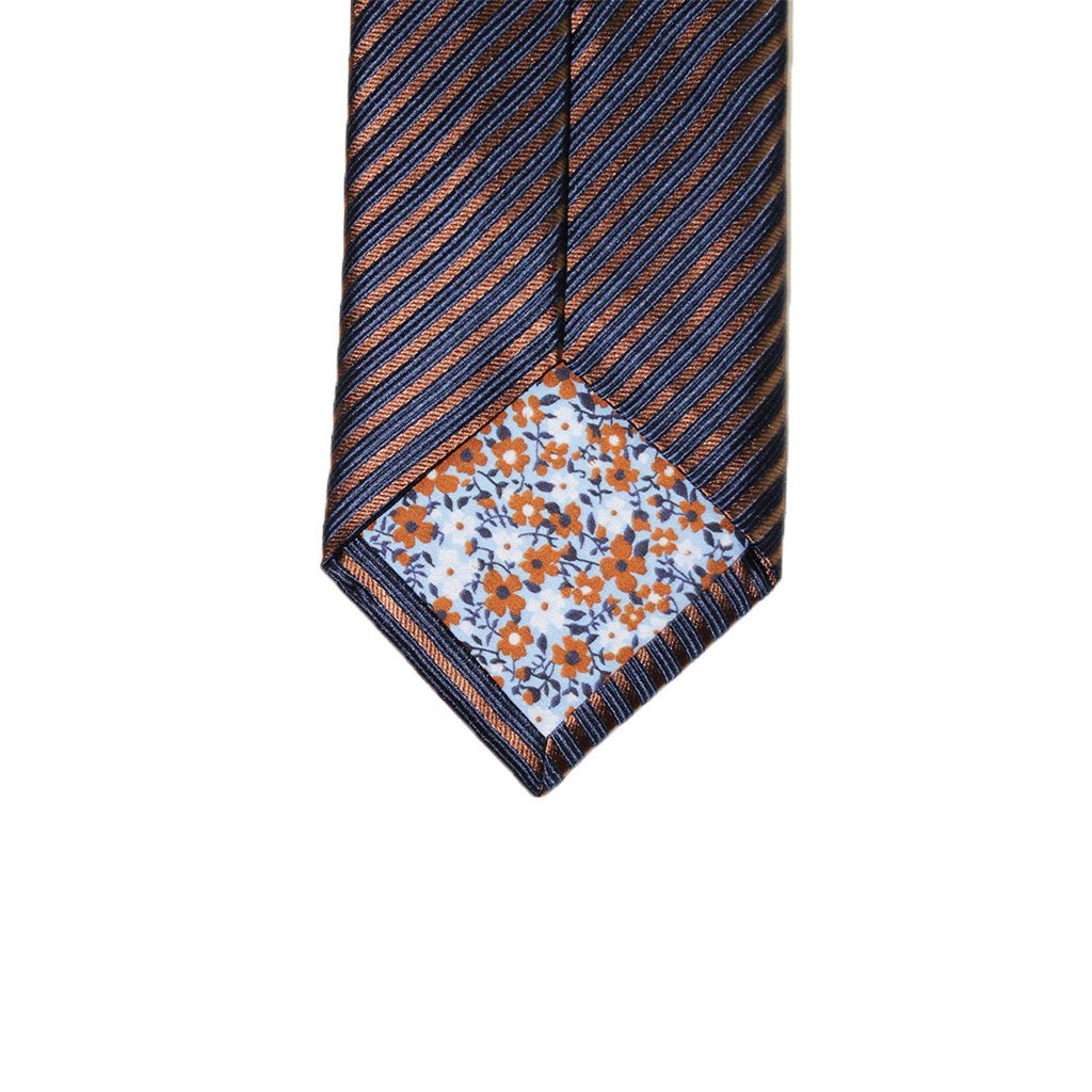 HEMLEY Stripe Silk Tie NAVY/BROWN - Henry Bucks