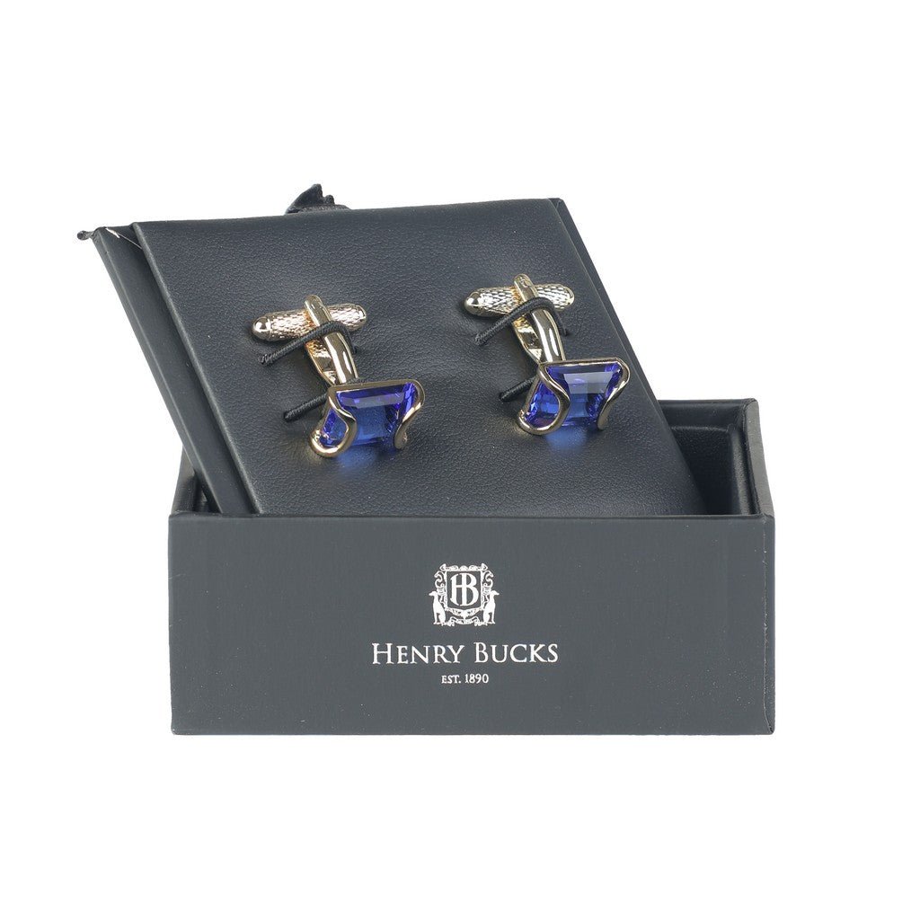 HENRY BUCKS Brass Cufflink GOLD/BLUE - Henry Bucks