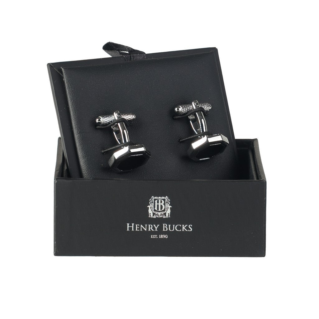 HENRY BUCKS Brass Cufflink SILVER/BLACK - Henry Bucks