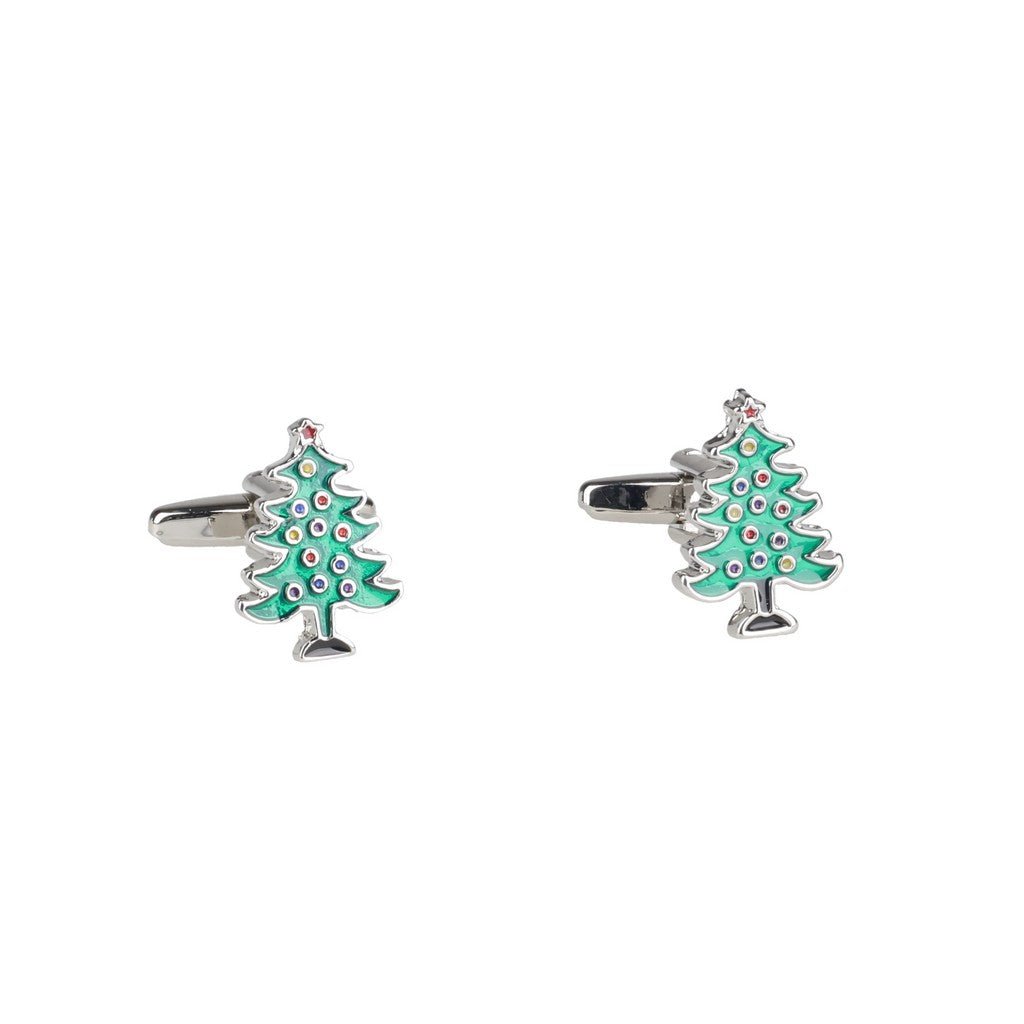 HENRY BUCKS Christmas Tree Cufflink SILVER/GREEN - Henry Bucks