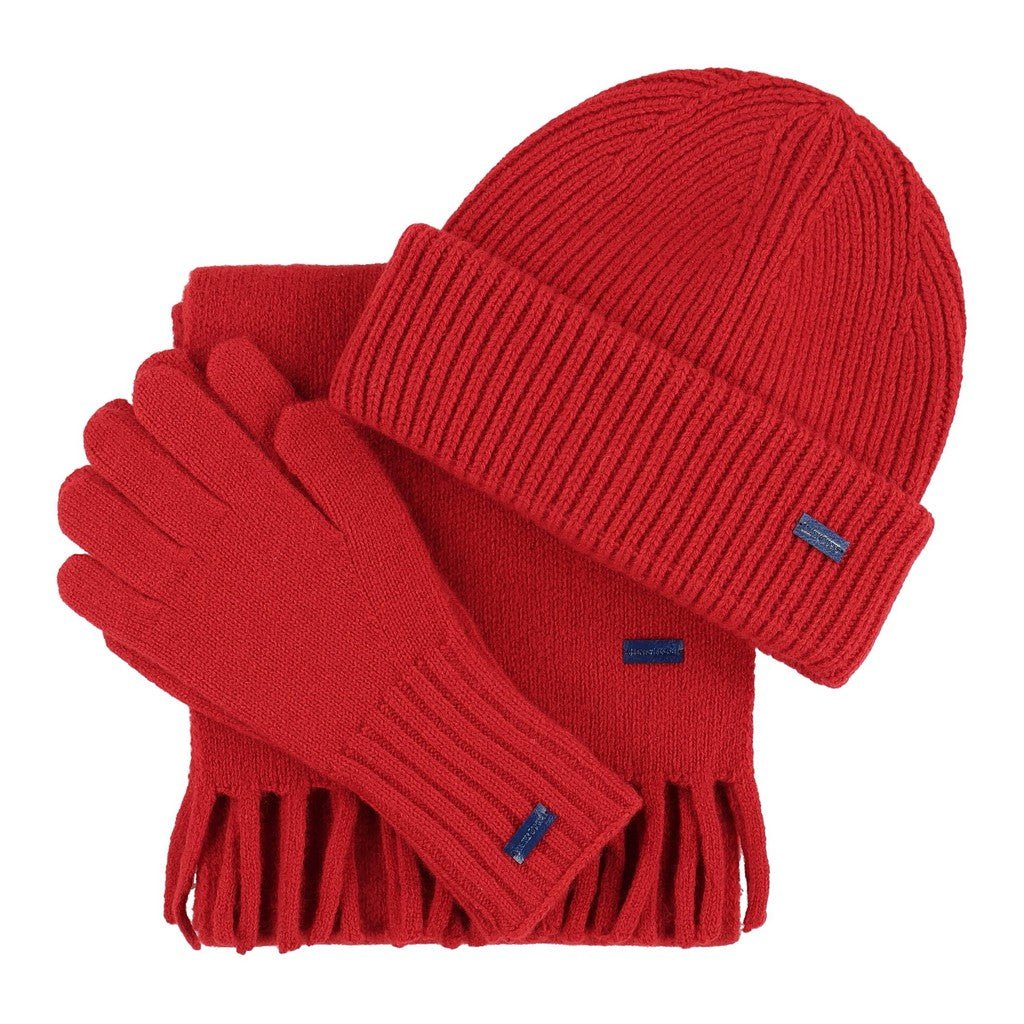 HENRY BUCKS Merino Wool Beanie Gloves & Scarf Set RED - Henry Bucks
