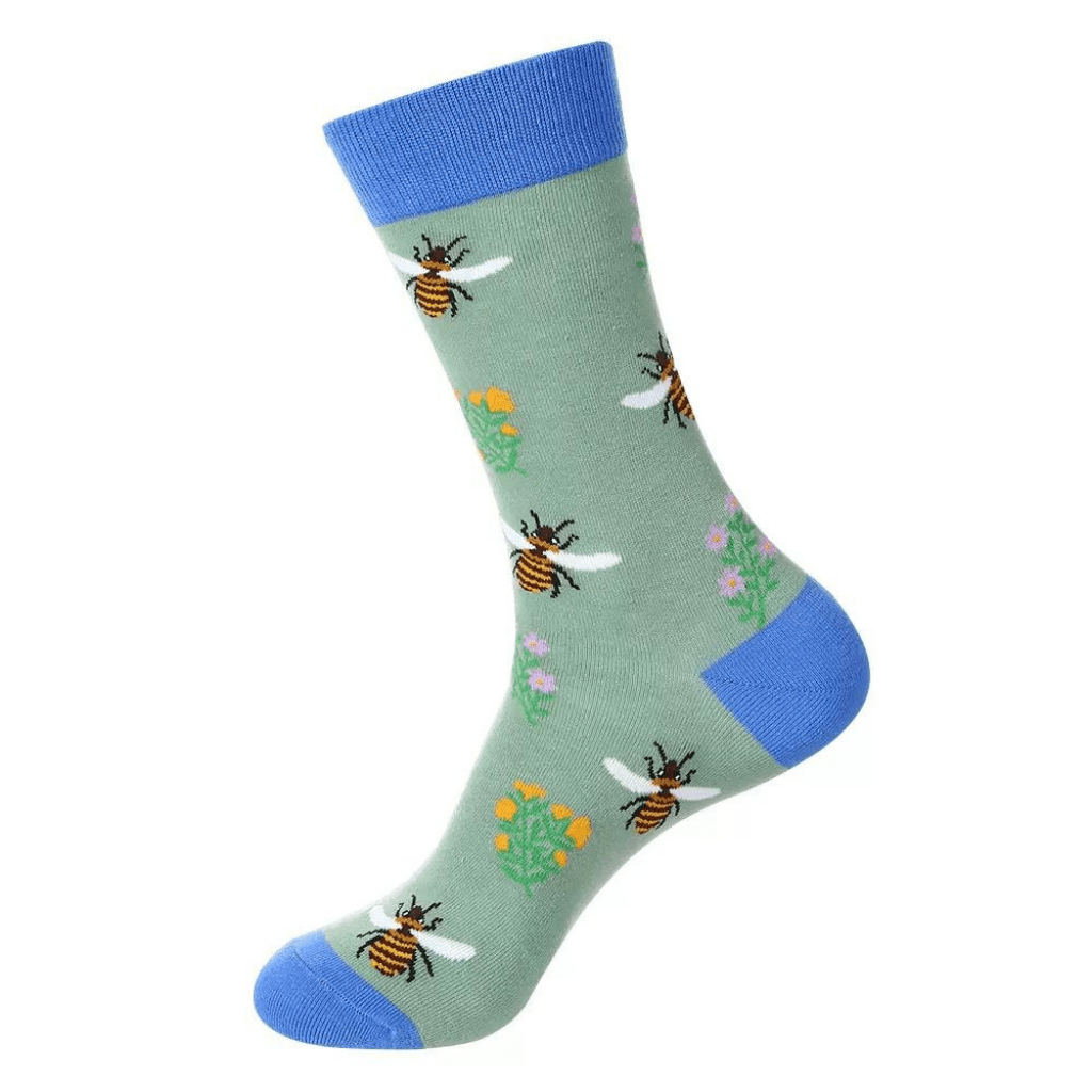 HENRY BUCKS Novelty Cotton Socks GREEN BEE - Henry Bucks