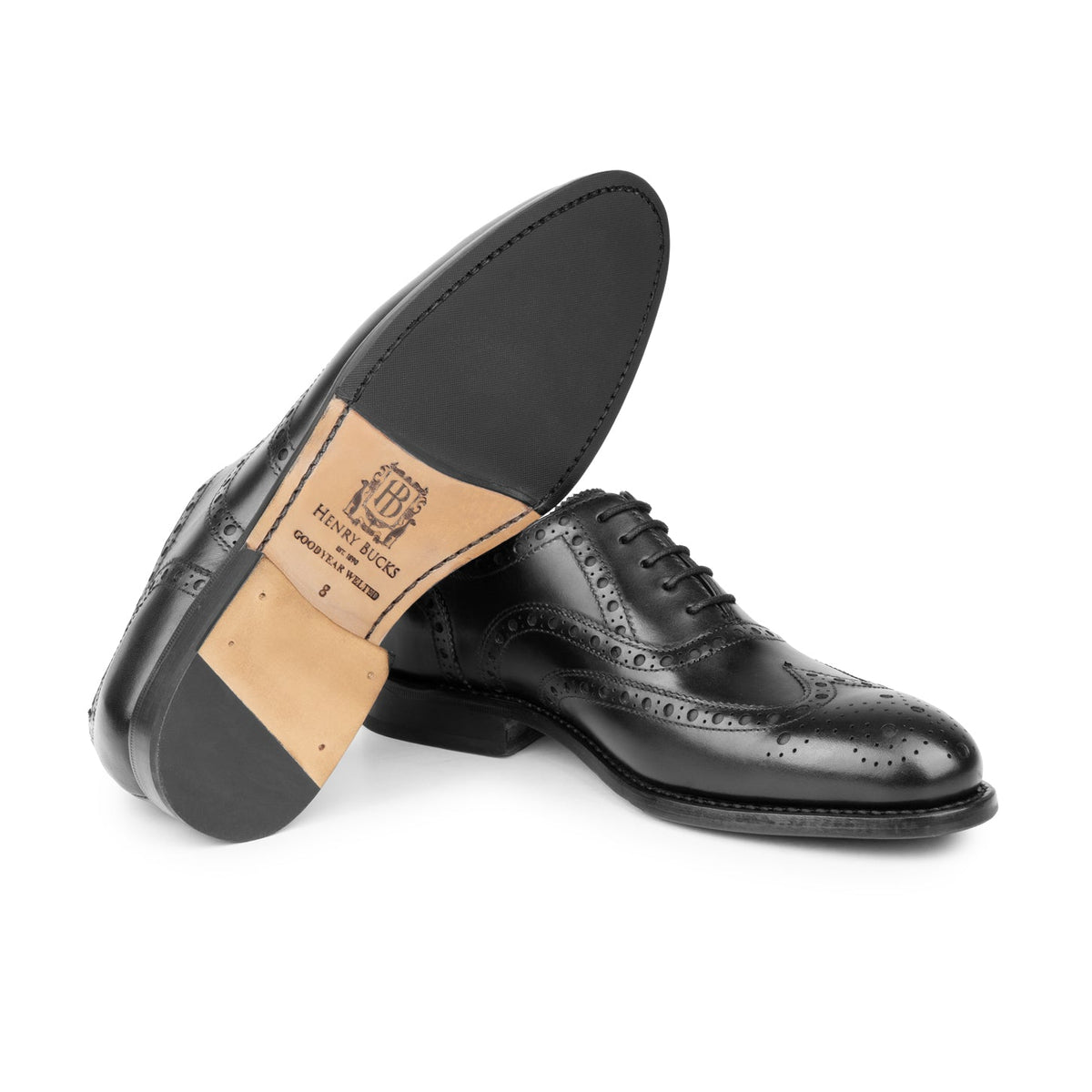 HENRY BUCKS Oxford Brogue Leather Sole BLACK - Henry Bucks