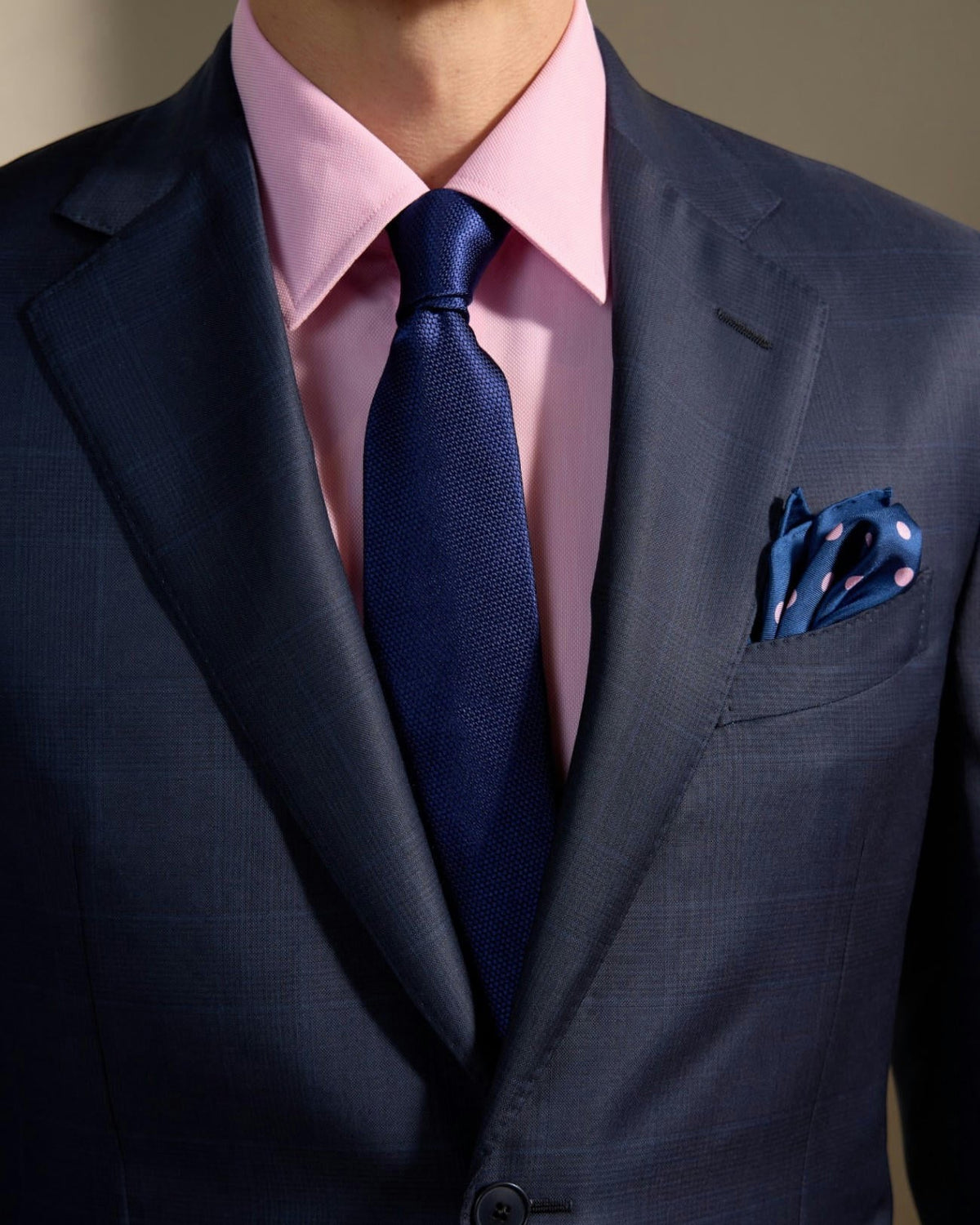 HENRY BUCKS Polka Dot Pocket Square NAVY/PINK - Henry Bucks