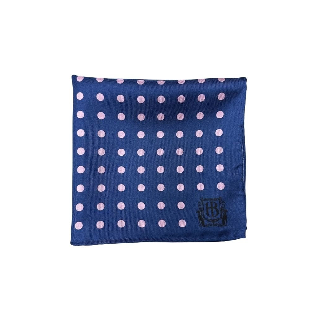 HENRY BUCKS Polka Dot Pocket Square NAVY/PINK - Henry Bucks