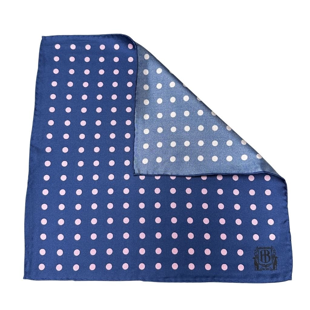HENRY BUCKS Polka Dot Pocket Square NAVY/PINK - Henry Bucks