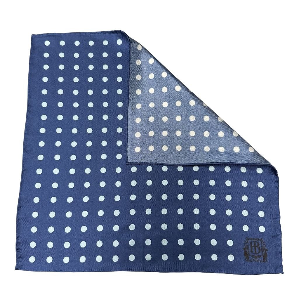 HENRY BUCKS Polka Dot Pocket Square NAVY/SKY - Henry Bucks