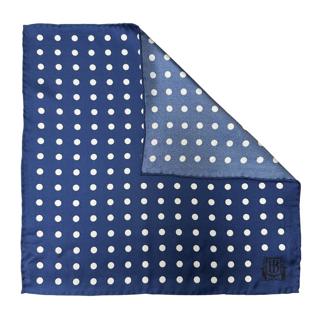 HENRY BUCKS Polka Dot Pocket Square NAVY/WHITE - Henry Bucks