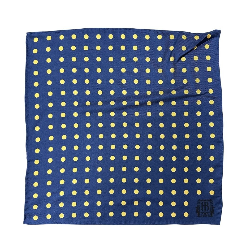 HENRY BUCKS Polka Dot Pocket Square NAVY/YELLOW - Henry Bucks