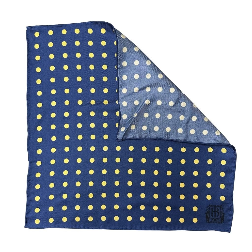 HENRY BUCKS Polka Dot Pocket Square NAVY/YELLOW - Henry Bucks