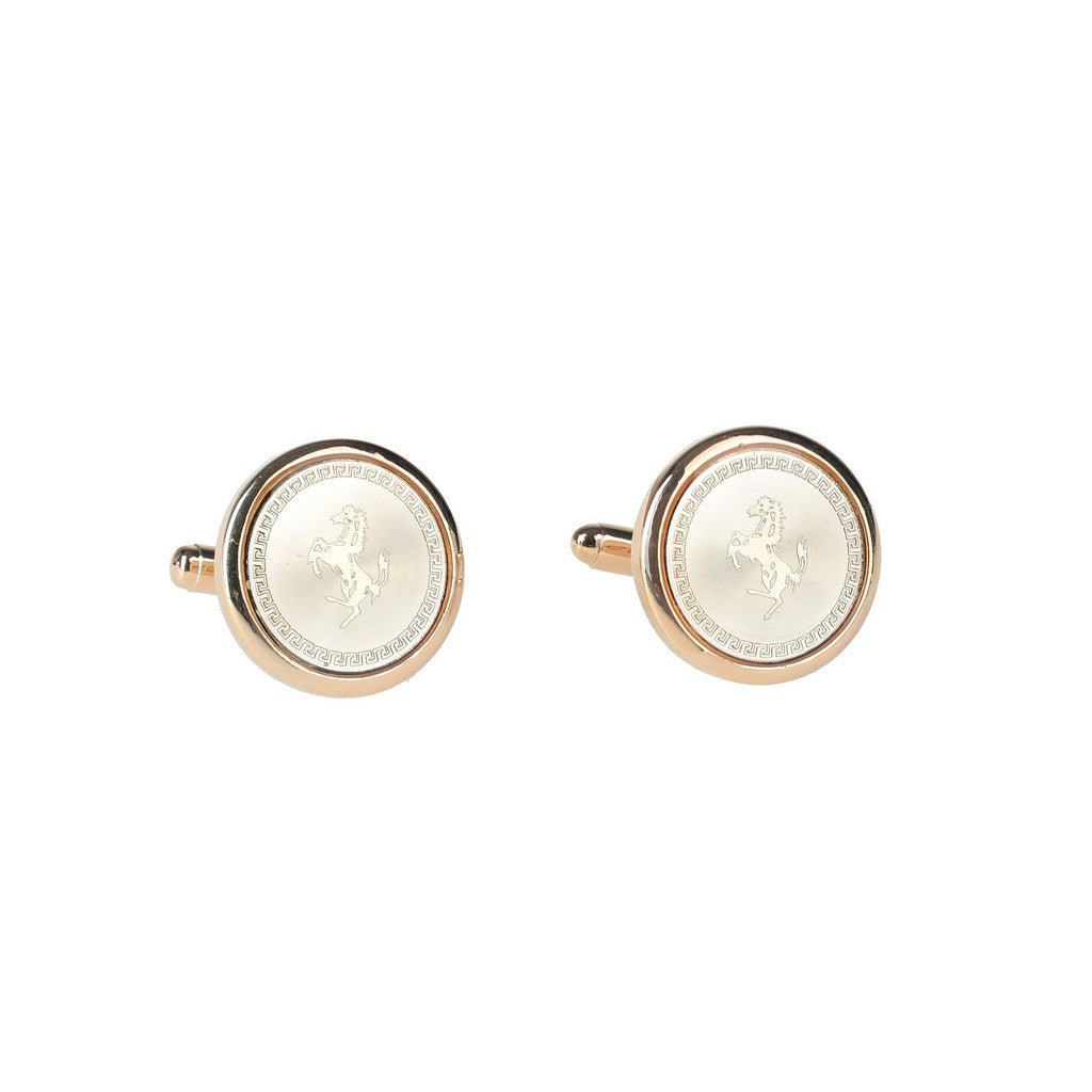 HENRY BUCKS Round Gold Stallion Cufflink GOLD/WHITE - Henry Bucks