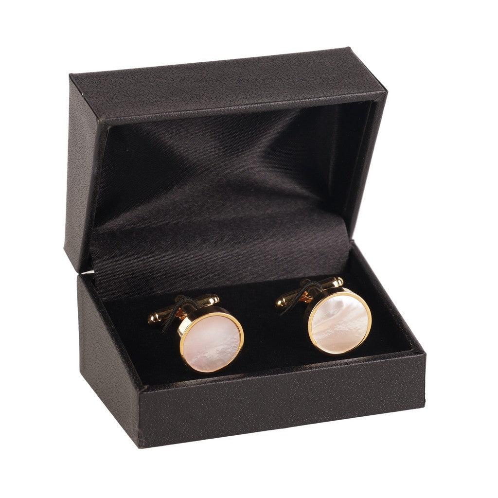 HENRY BUCKS Round Marble Cufflink GOLD/WHITE - Henry Bucks