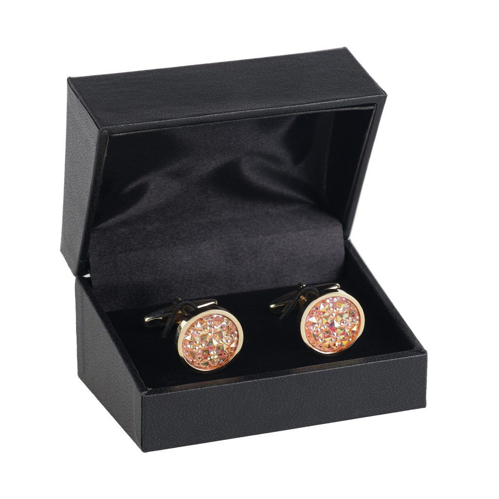 HENRY BUCKS Round Sparkle Cufflink GOLD/PINK - Henry Bucks