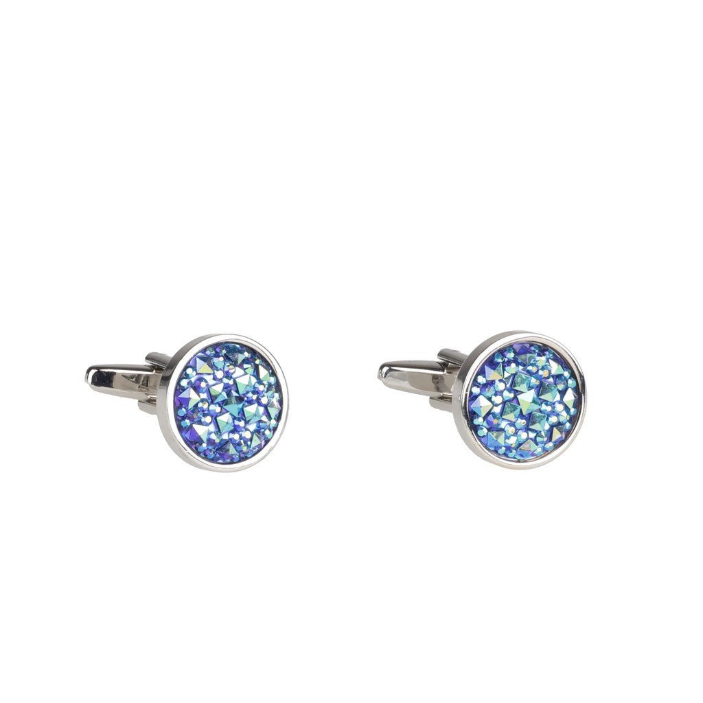 HENRY BUCKS Round Sparkle Cufflink SILVER/BLUE - Henry Bucks
