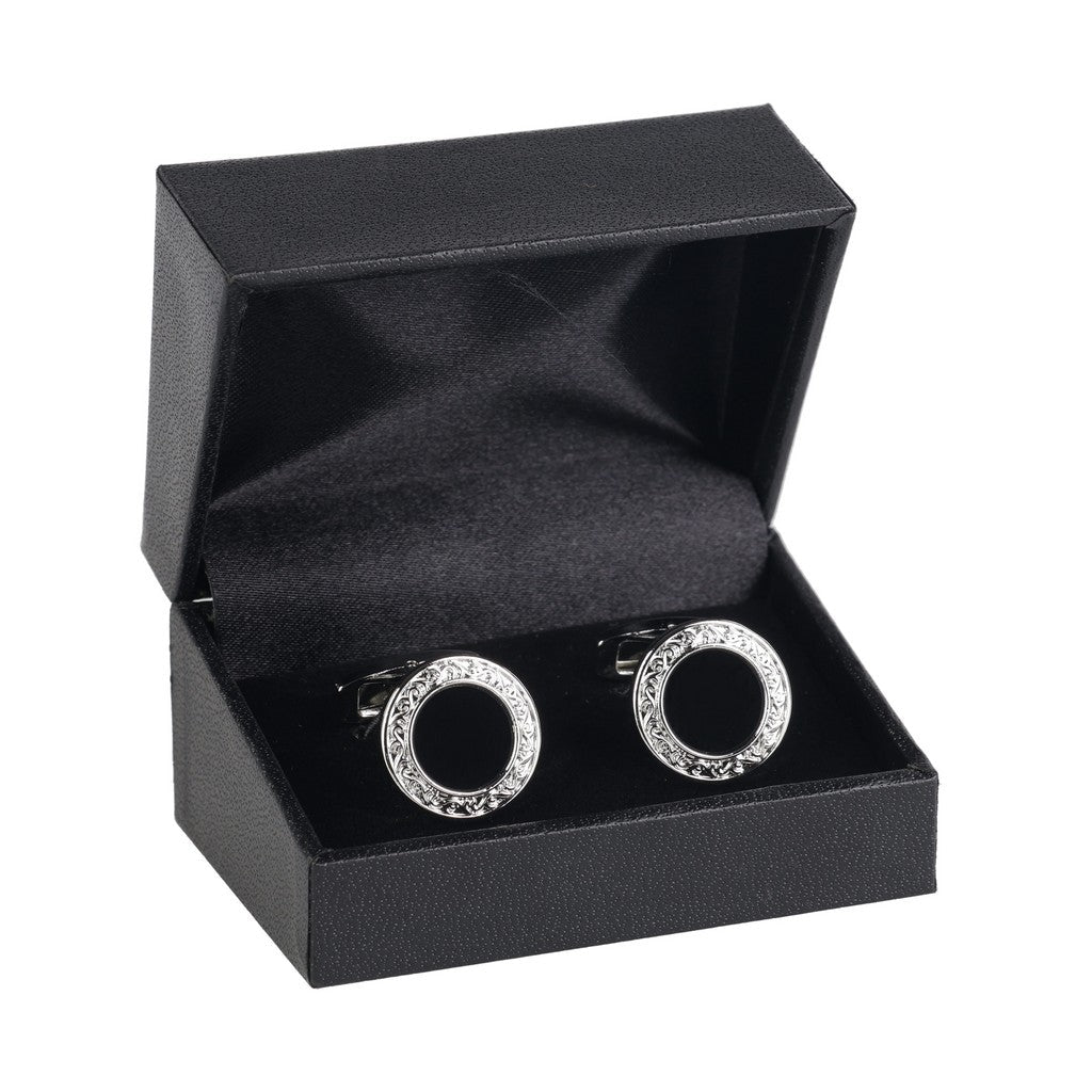 HENRY BUCKS Round Stud Cufflink SILVER/BLACK - Henry Bucks
