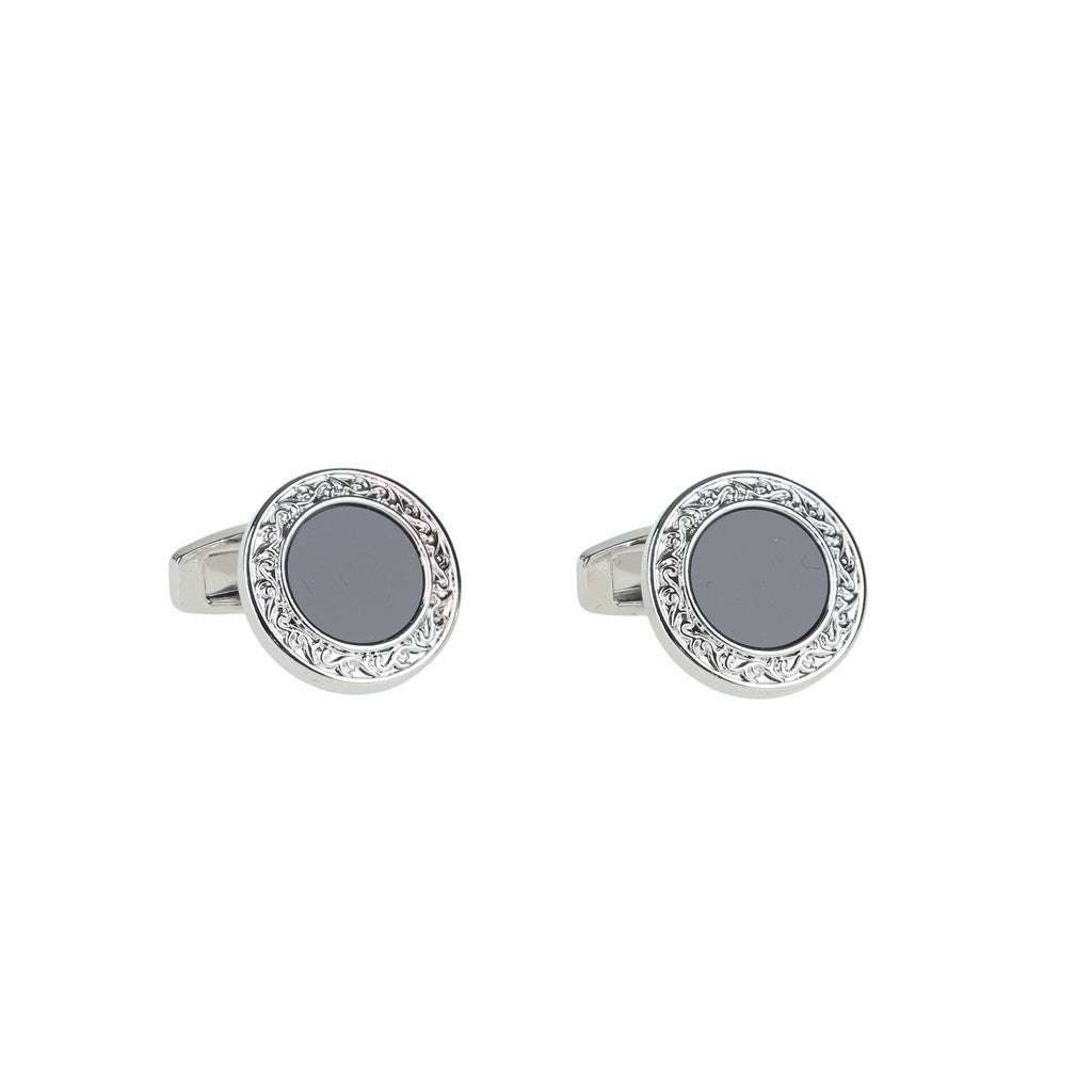 HENRY BUCKS Round Stud Cufflink SILVER/BLACK - Henry Bucks
