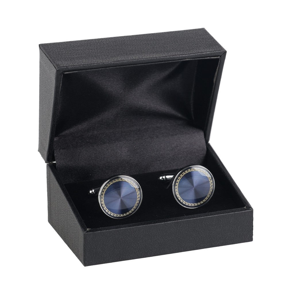 HENRY BUCKS Round Stud Cufflink SILVER/BLUE - Henry Bucks