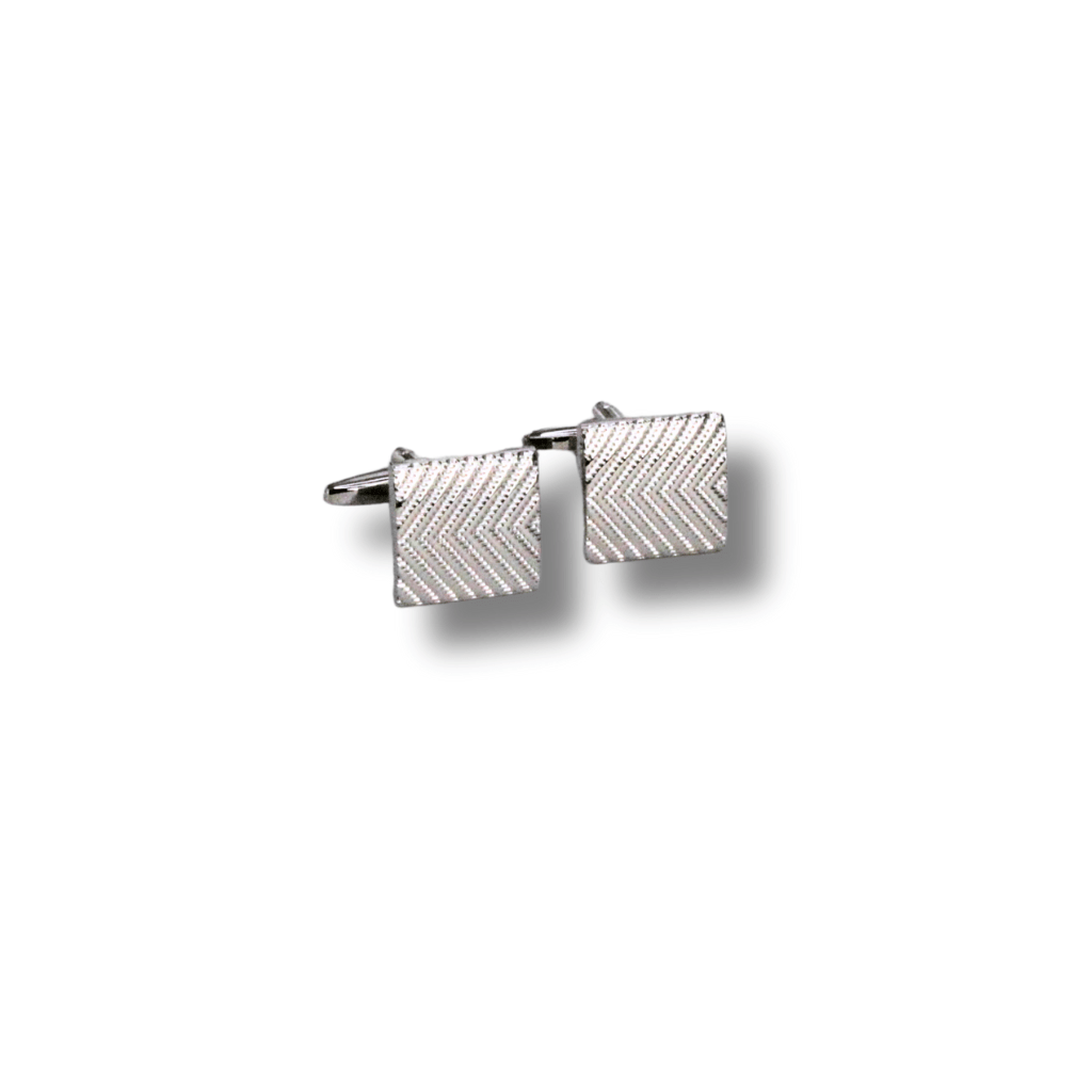 HENRY BUCKS Square Herringbone Cufflinks SILVER - Henry Bucks