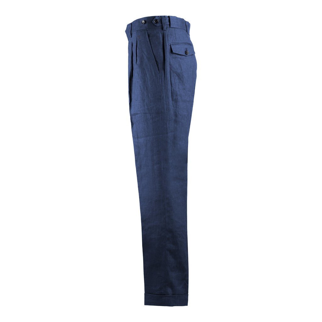 HENRY Linen Pleat Front Chino NAVY - Henry Bucks