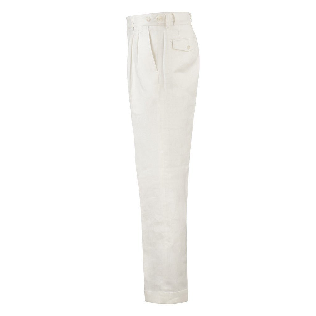 HENRY Linen Pleat Front Trousers WHITE - Henry Bucks