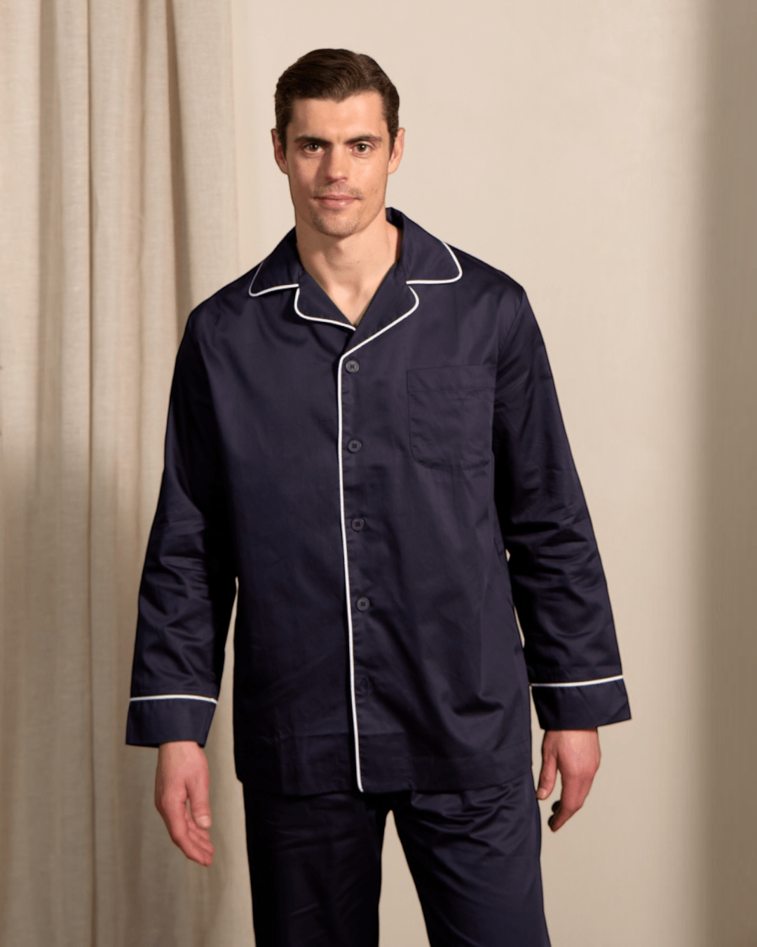 HENRY LOUNGE Cotton Long Sleeve Button Pyjama Set NAVY - Henry Bucks