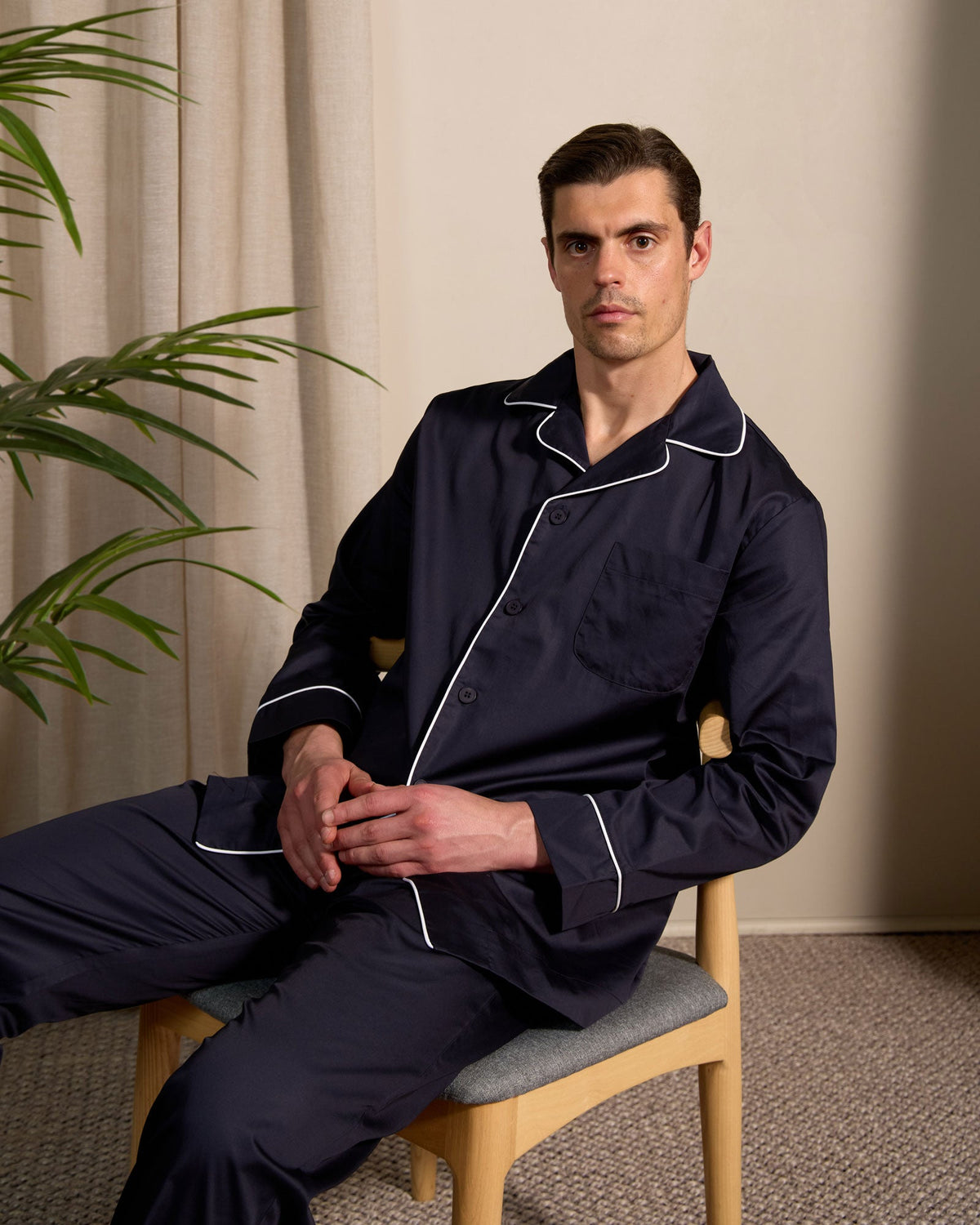 HENRY LOUNGE Cotton Long Sleeve Button Pyjama Set NAVY - Henry Bucks