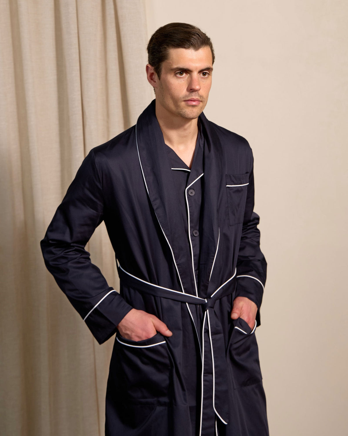 HENRY LOUNGE Easy Care Cotton Robe NAVY - Henry Bucks