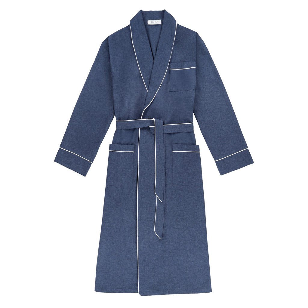 Henry Lounge Flannel Cotton Robe MID BLUE - Henry Bucks
