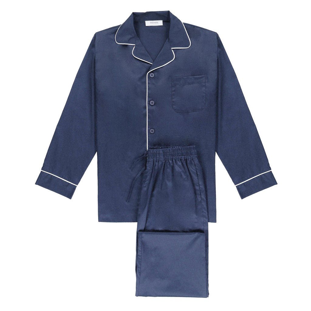 Henry Lounge Flannel Long Sleeve Button Pyjama Set MID BLUE - Henry Bucks