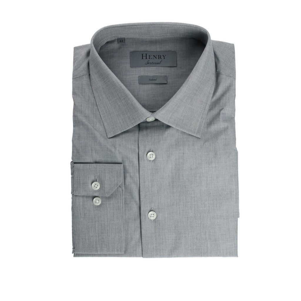 HENRY SARTORIAL 100% Cotton Single Cuff Shirt GREY - Henry Bucks