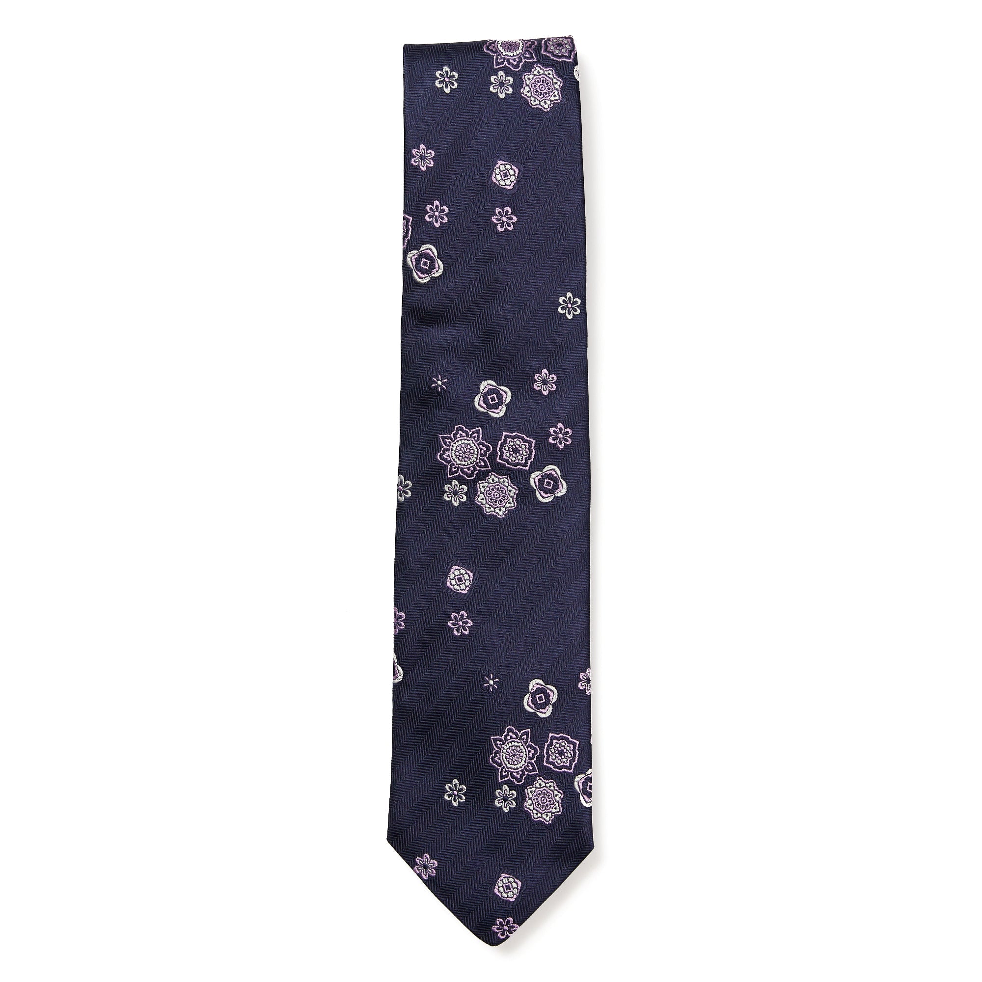 HENRY SARTORIAL 3 Fold Silk Platinum Tie NAVY/PINK - Henry BucksTies13AW230022 - NVYPNK