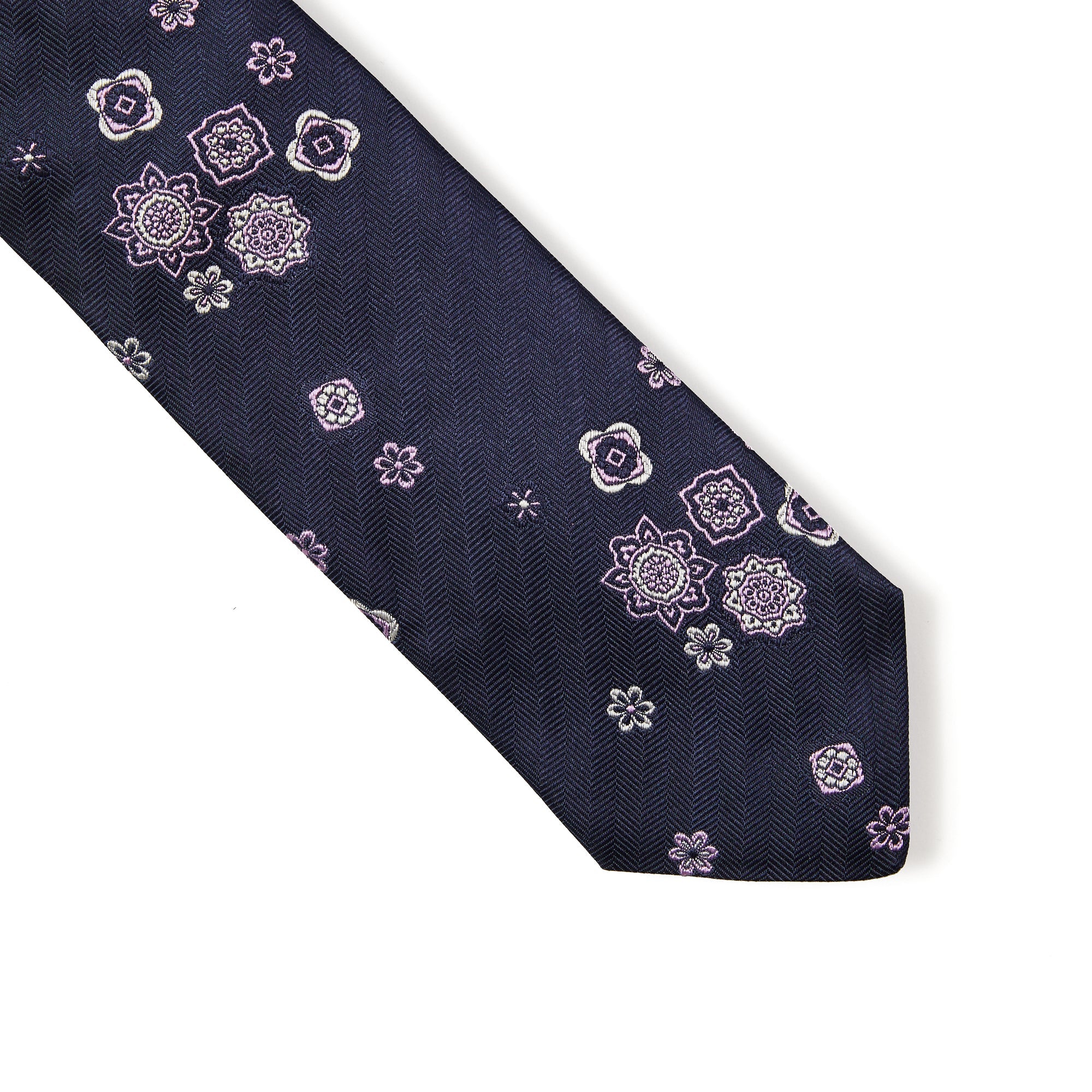 HENRY SARTORIAL 3 Fold Silk Platinum Tie NAVY/PINK - Henry BucksTies13AW230022 - NVYPNK