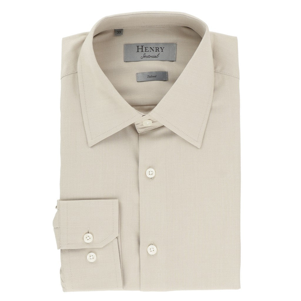 HENRY SARTORIAL Bamboo Blend Long Sleeve Business Shirt BEIGE (Online only*) - Henry Bucks