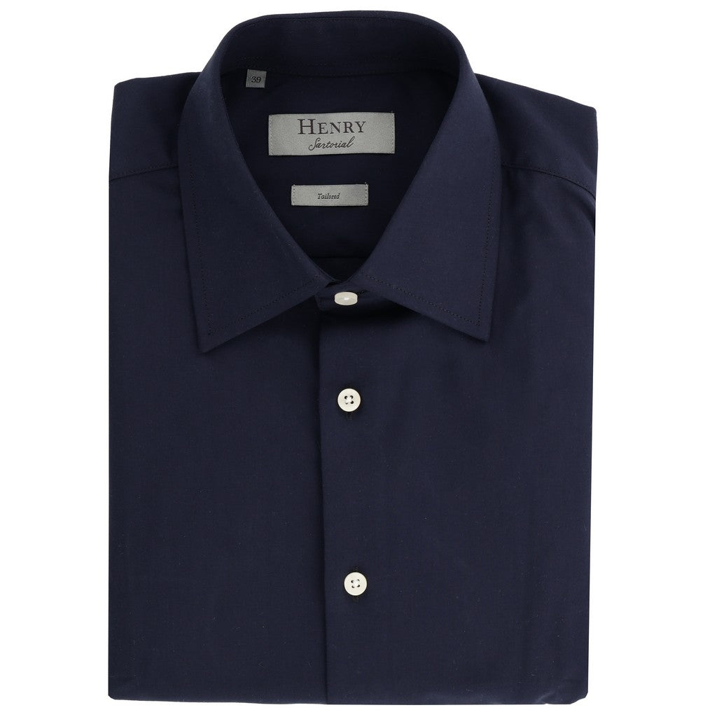 HENRY SARTORIAL Bamboo Blend Long Sleeve Business Shirt NAVY (Online only*) - Henry Bucks