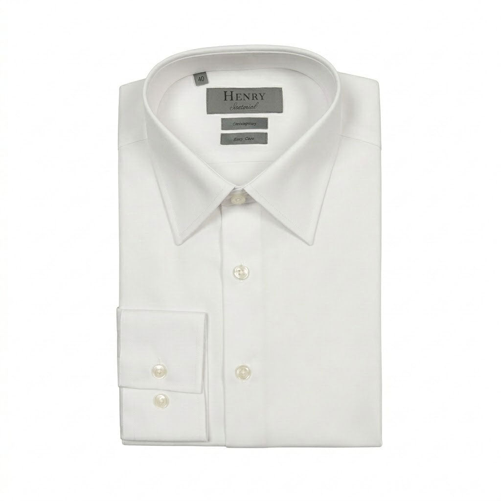HENRY SARTORIAL Bamboo Tencel Easy Care Shirt WHITE - Henry Bucks