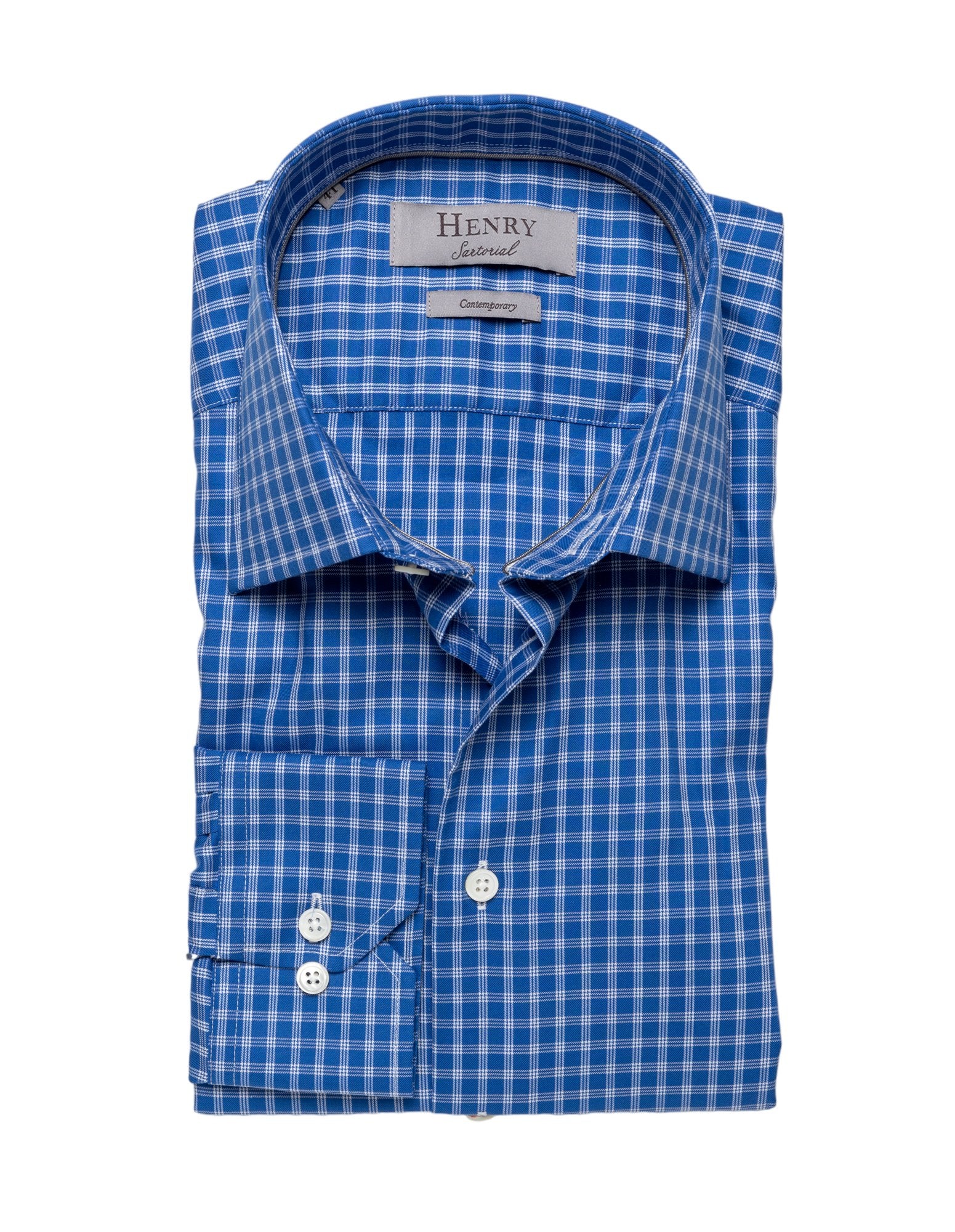 HENRY SARTORIAL Base White Check Shirt NAVY - Henry BucksShirts01SS23016 - NAVY - 38