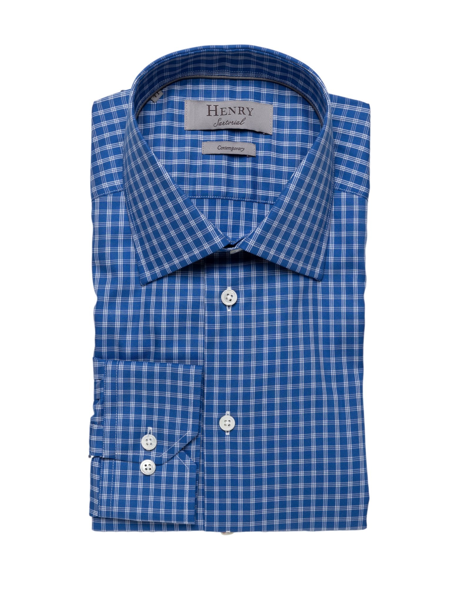 HENRY SARTORIAL Base White Check Shirt NAVY - Henry BucksShirts01SS23016 - NAVY - 38