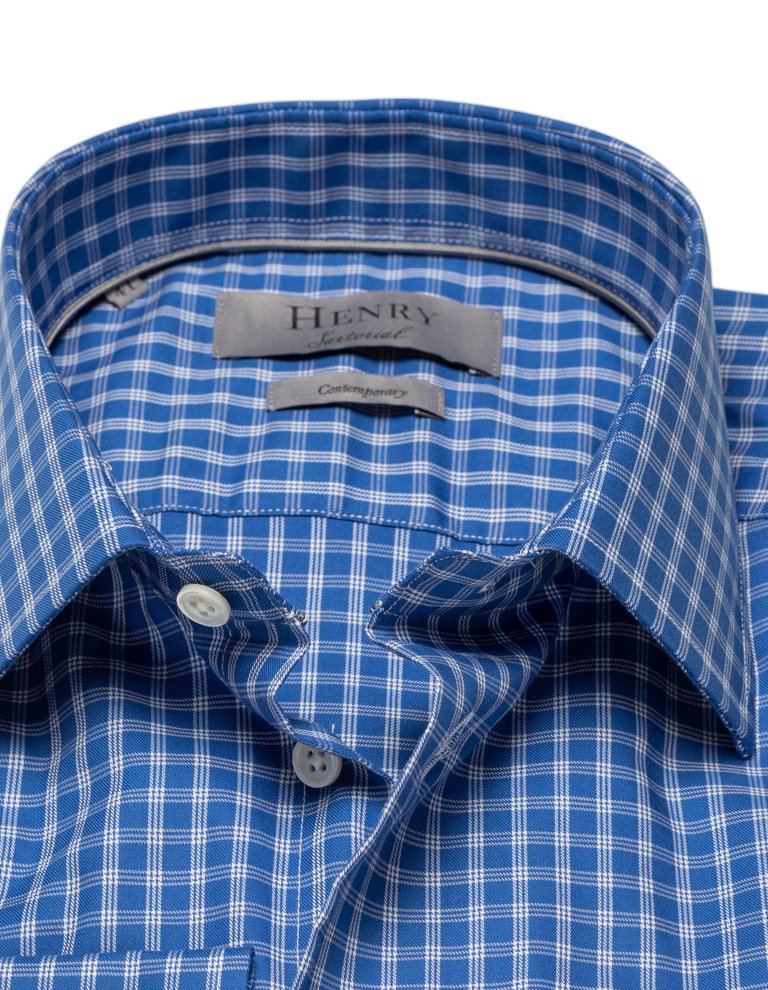 HENRY SARTORIAL Base White Check Shirt NAVY - Henry BucksShirts01SS23016 - NAVY - 38