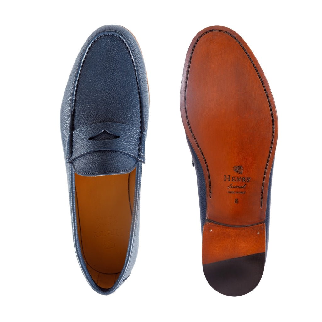 HENRY SARTORIAL Calf Leather Penny Loafer NAVY - Henry Bucks