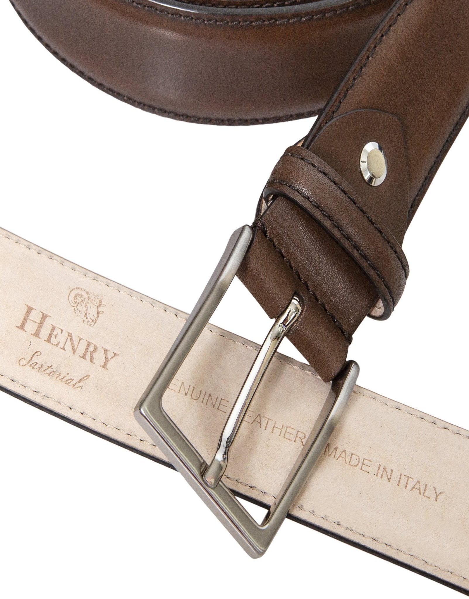 HENRY SARTORIAL Calfskin Belt BROWN - Henry BucksBelts80AW2109 - BRDK - 34"