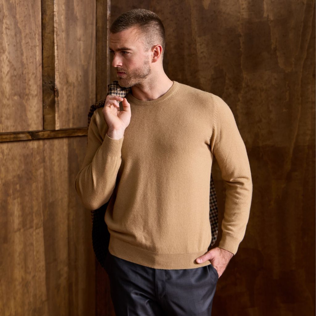 Henry Sartorial Cashmere Crew Neck Knit BEIGE - Henry Bucks