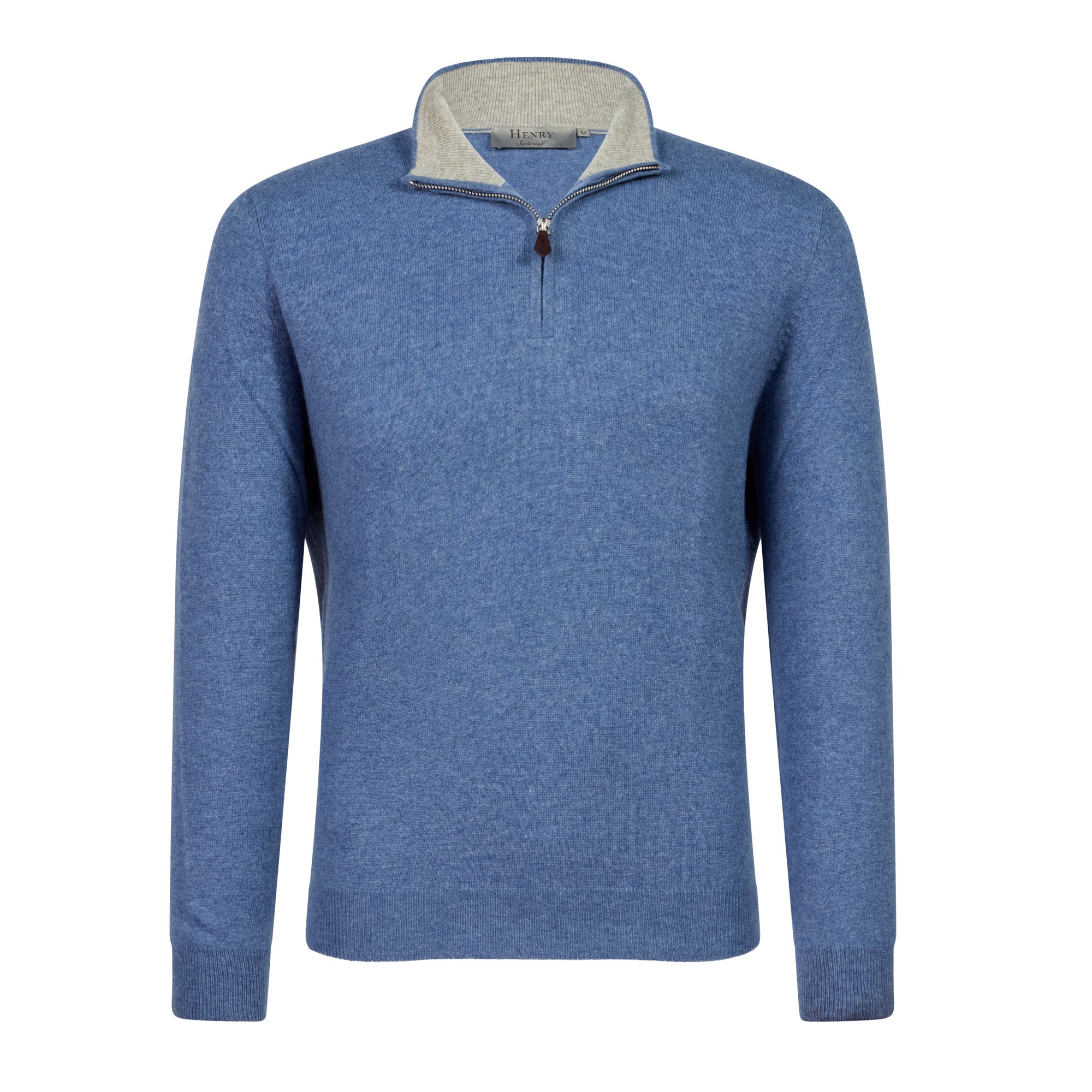 HENRY SARTORIAL Cashmere Quarter Zip 12GG BLUE STONE - Henry BucksKnitwear46AW230009 - BLUSTONE - SM