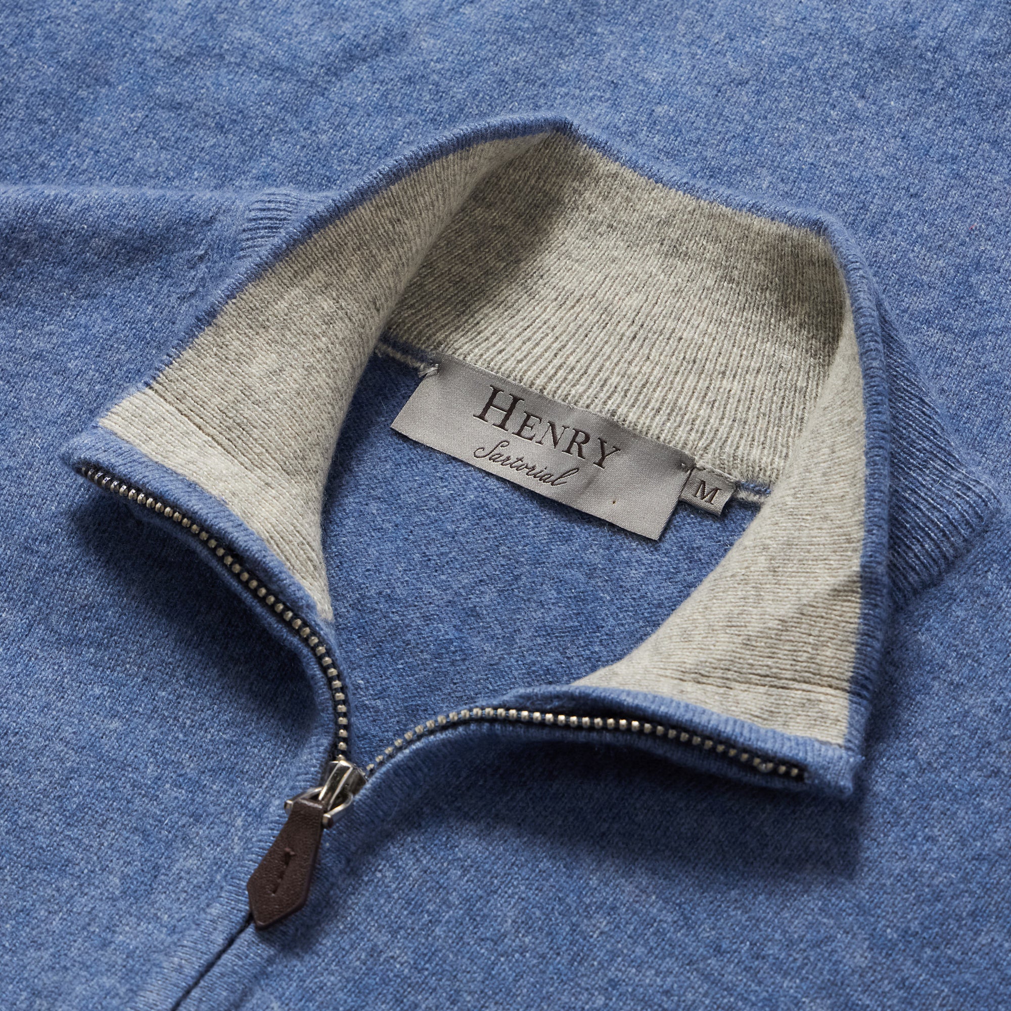 HENRY SARTORIAL Cashmere Quarter Zip 12GG BLUE STONE - Henry BucksKnitwear46AW230009 - BLUSTONE - SM