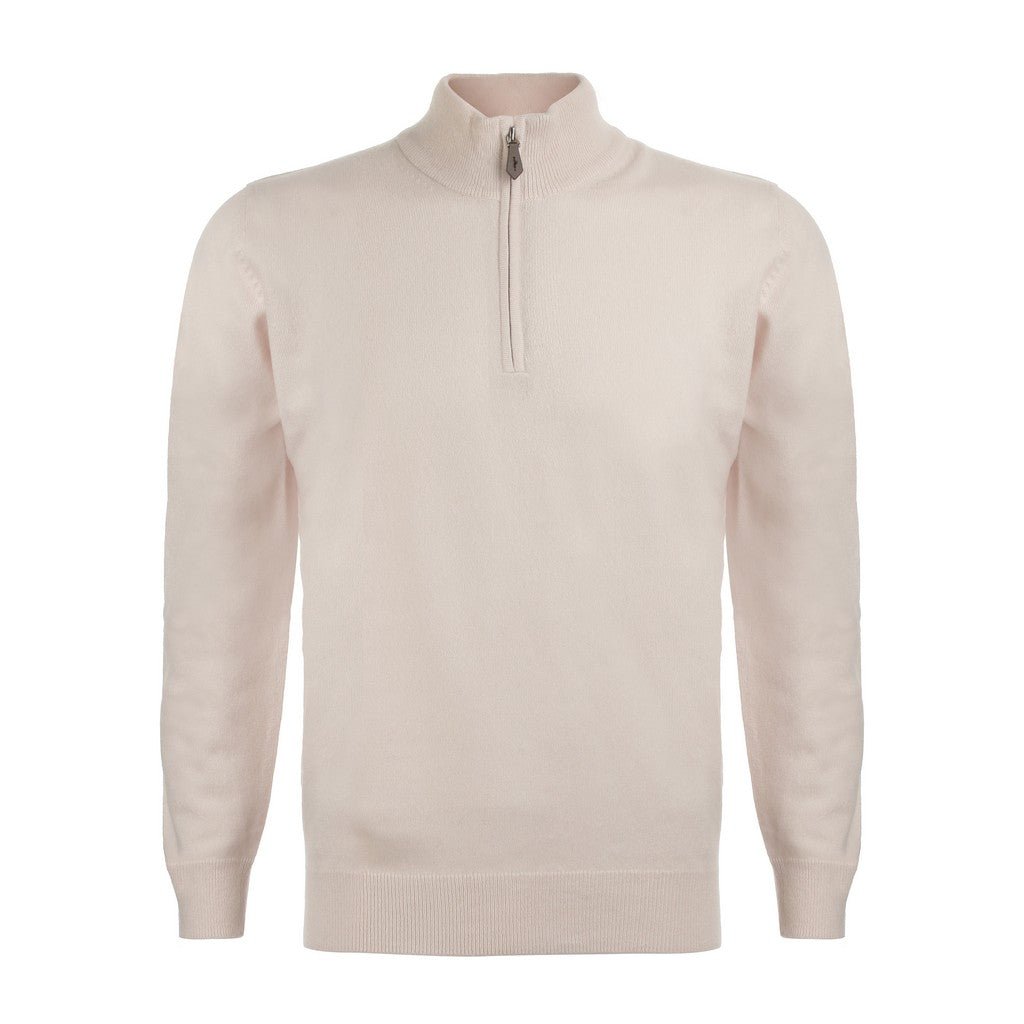 HENRY SARTORIAL Cashmere Quarter Zip 12GG CREAM - Henry Bucks