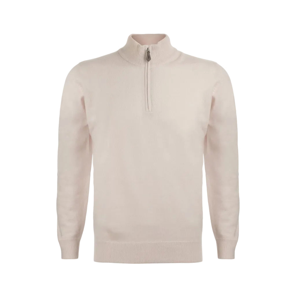 HENRY SARTORIAL Cashmere Quarter Zip 12GG CREAM - Henry Bucks