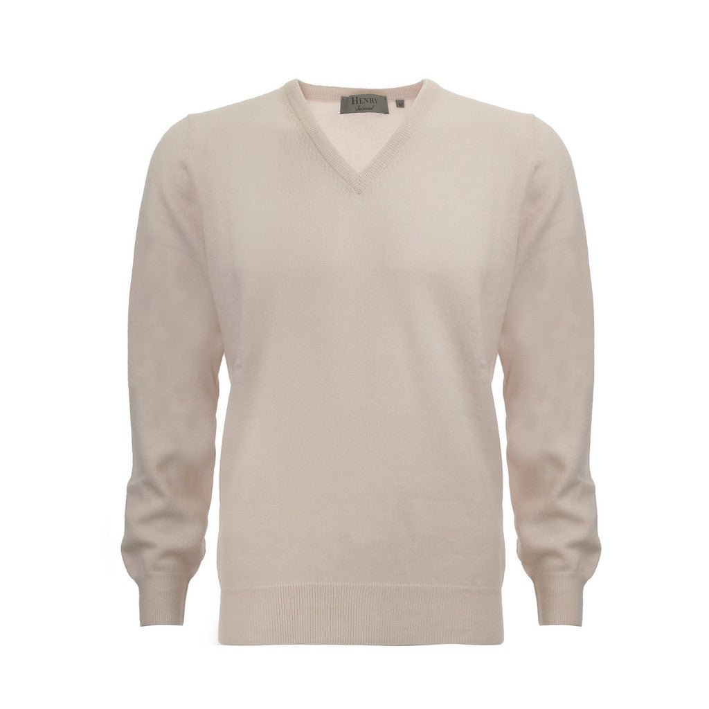 HENRY SARTORIAL Cashmere V Neck 12GG CREAM - Henry Bucks